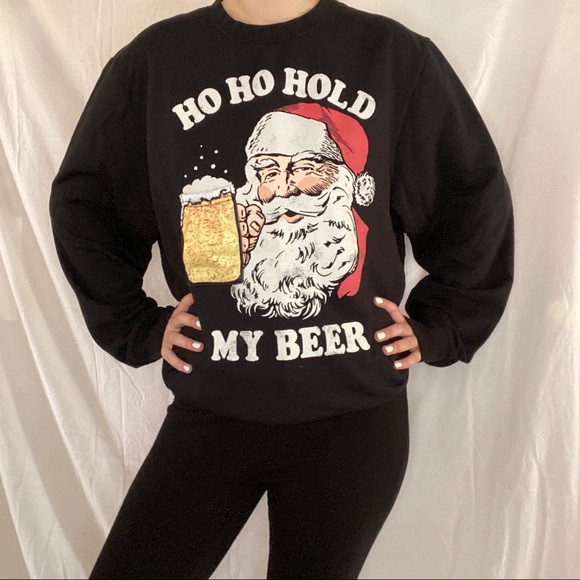 Santa Ho Ho Hold My Beer Black Christmas Crewneck - Picture 4 of 8